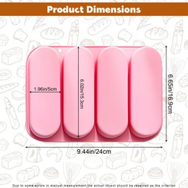 Heyiminy Hot Dog Bun Pan, Silicone Hotdog Bun Pan, Non-Stick Hot Dog Bun Mold 4 Cup Bread Forms Crispy Mini Baguette Sandwich Baking Tray for Hot Dog Bun Rolls