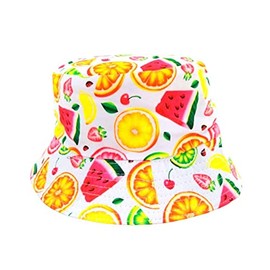 Bucket Hat- Cotton Reversible Fishermans Summer Sun Hat Festival Beach Party Rave Sports Many Styles & Colours (Fruit Salad)
