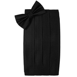 Black Silk Weave Cummerbund and Bow Tie Set - Pocket Square Option: No Pocket Square