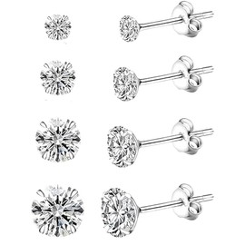 4 Pairs Sterling Silver Earrings for Women,Stud Earrings for Women,Earring Silver