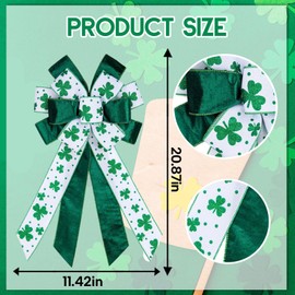 HIENAJ Large St. Patrick's Day Bows for Wreath, Green Shamrock Bow White Burlap Wreath Bows Holiday Irish Clover Tree Topper Bows for Front Door Saint Patrick's Day Decorations Supplies