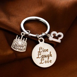 MADHAHEFU Birthday Gifts Live Laugh Love Birthday Keychains for Women Girls Inspirational Gifts for Friends Female (13th Birthday)