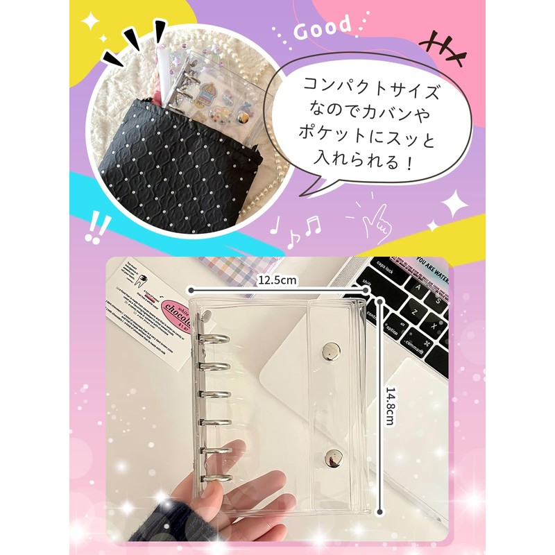 Nijiiro sky Seal Notebook, Transparent, Girls, Removable Binder, Clear Binder,