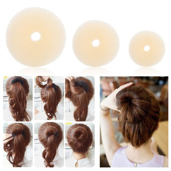 Hair Bun Donut Shaper,3 Pieces Ring Style Hair Updo Hairdressing Accessories Suitable For Party Dating Wedding Yoga Running Dancing（White）