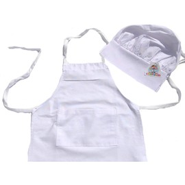 Children Chef Set Apron Hat Small (Small (Fits 2-7 Year Olds)) White