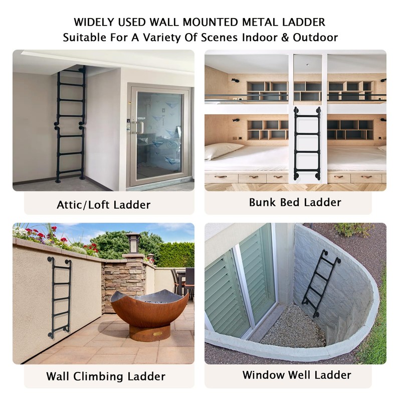 3 Steps Basement Window Well Egress Exit Ladder，Wall/Floor-Mounted Ladders for