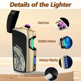 TIKIUKI Electric Lighter Infrared Induction Windproof Lighter, USB Rechargeable arc Lighter with Battery Indicator, Lighter for Candle, Birthday Gift(Shooting Star)