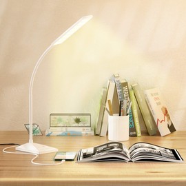 K&ZZ Desk Lamp, Touch-Sensitive Small Desk Light, LED Table Lamp with 5 Lighting Modes, Desk Lamps with USB Charging Port for Home Office, 7 Levels Brightness, White