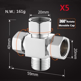 Add-A-Tee G1/2" Hose Connector Adapter for Angle Valve Adapter, Shower Arms, Toilet Bidet Sprayer, Hose Pipe Fittings (4 Way X5)