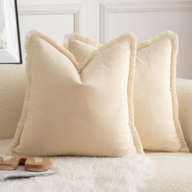 Mandioo Set of 2 Neutral Cotton Tassels Cushion Covers, 65 x 65 cm, Decorative Cushion Covers, Boho Sofa Cushion Cover for Couch, Sofa, Bedroom, Living Room, Home Decoration, Beige