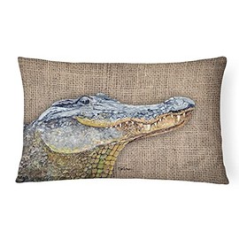 Caroline's Treasures 8733PW1216 Alligator Canvas Fabric Decorative Pillow Machine Washable, Indoor Outdoor Decorative Pillow for Couch, Bed or Patio, 12HX16W