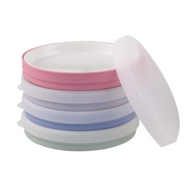 Elk and Friends Kids 7.8” Porcelain White Plates with Silicone Sleeves + Lids | Suitable for Babies/Toddlers | Microwave & Dishwasher Safe | Non Slip Dinnerware | Snack Dishes | 4 Pack