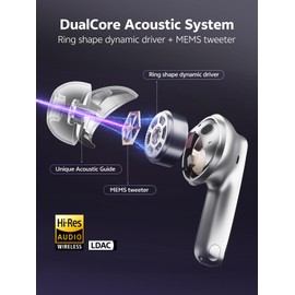 QCY MeloBuds N70 Aadptive Hybrid Active Noise Cancelling Wireless Earbuds, Bluetooth 6.0 with 6 Mics Clear Call, LDAC Hi-Res Audio, 50H Playtime, Wireless Charging, IPX5 Waterproof