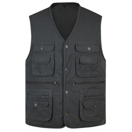 Nexstone Men's Casual Lightweight Outdoor Vest Work Fish Photo Cargo Safari Hiking Travel Vest With Pocket (DarkGrey-M)