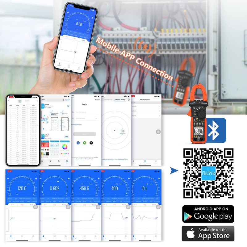 LYCEBELL Digital Clamp Meter, LC-7200C-APP True RMS Auto Range Professional