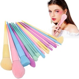 17 Uds Brochas de Maquillaje, Colores Caramelo, Tubo de Aluminio Suave y Grueso, Kit de Brochas Cosméticas, para polvo, contorno, rubor, resaltador, s