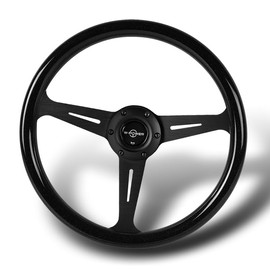 RACING9SPEED W-POWER 14" 350MM Universal 6-Hole 6 Bolts 3-Spoke Steering Wheel w/Horn Button, Car Mods Interior Accessories, Auto Replacement Part Assembly (Black Galaxy Colored Wood/Black Center)