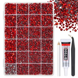 qiipii Siam - Diamantes de imitación de resina de cristal rojo con pegamento B7000 para joyas deslumbrantes, piedras de rubí de 2 a 6 mm, diamantes de imitación para uñas, cara, ojos, maquillaje