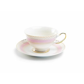Gracie China Shop Grace Teaware Stripe with Gold Dots Fine Porcelain Tea Cup and Saucer (Pink), Regular
