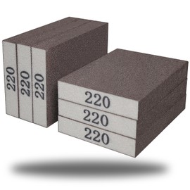 Tonmp - Paquete de 6 esponjas de lijado superfinas de grano 220, lavable y reutilizable, ideal para brochas, brochas, brocha de esponja, lija de madera, lija de metal (grano 220, paquete de 6)