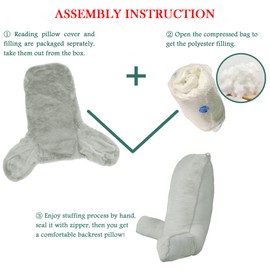 BYTIDE Faux Fur Assembly Need DIY Extra Large Backrest Reading Bed Rest Pillow with Arms and Pockets for Sitting in Bed Couch Sofa, Removable Cover & Filling Seprated, 28" x 30" x17", Light Gray