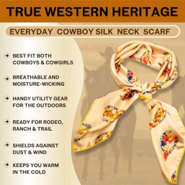 Helder Creek Co Wild Rag Silk Scarf 36'', Western Cowboy Bandana Square Silky Wild Rags,Cream Retro Cowgirl Tibal Scarves for Men & Women