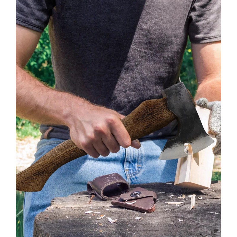 Wicing 15" Hatchet Axe Wood Handle 2Lbs Manganese Chopping Camping