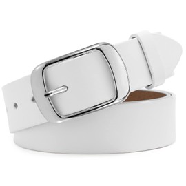 JASGOOD Women Leather Belts for Jeans Pants Fashion Dress Belt for Women with Solid Pin Buckle.White.M