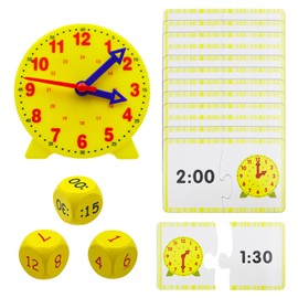 CONNECTION Learning Clock Children's Set Clock Learning for Children from 5 Learning Clock Primary School Demonstration Clock Model with 12 Question Cards Educational Games for Girls Boys Gifts for
