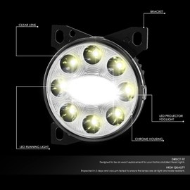 DNA MOTORING FL-HAY-014-CH Pair of LED Fog Lights Compatible with 08-15 Kenworth T660 / 13-20 Peterbilt 579/11-20 Peterbilt 587,Chrome/Clear