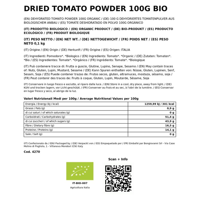 BONGIOVANNI FARINE E BONTA' NATURALI Pomodoro disidratato in polvere 100g