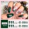 Christmas Press on Nails Medium Coffin Fake Nails Dark Green