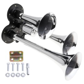 DriSentri Train Horn Kit, 12V 178dB Universal Super Loud Silver Three Trumpet Electronically Controlled Car Air Horn for Car Vehicle Truck Motorcycle Lorry Boat SUV Train