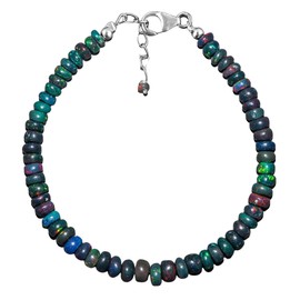 InfinityGemsArt Black Opal Bracelets for Women, Natural Gemstones 925 Sterling Silver 8 inch Adjustable Chain Beaded October Birthstone Jewelry, Fire Play Crystals and Healing Stones