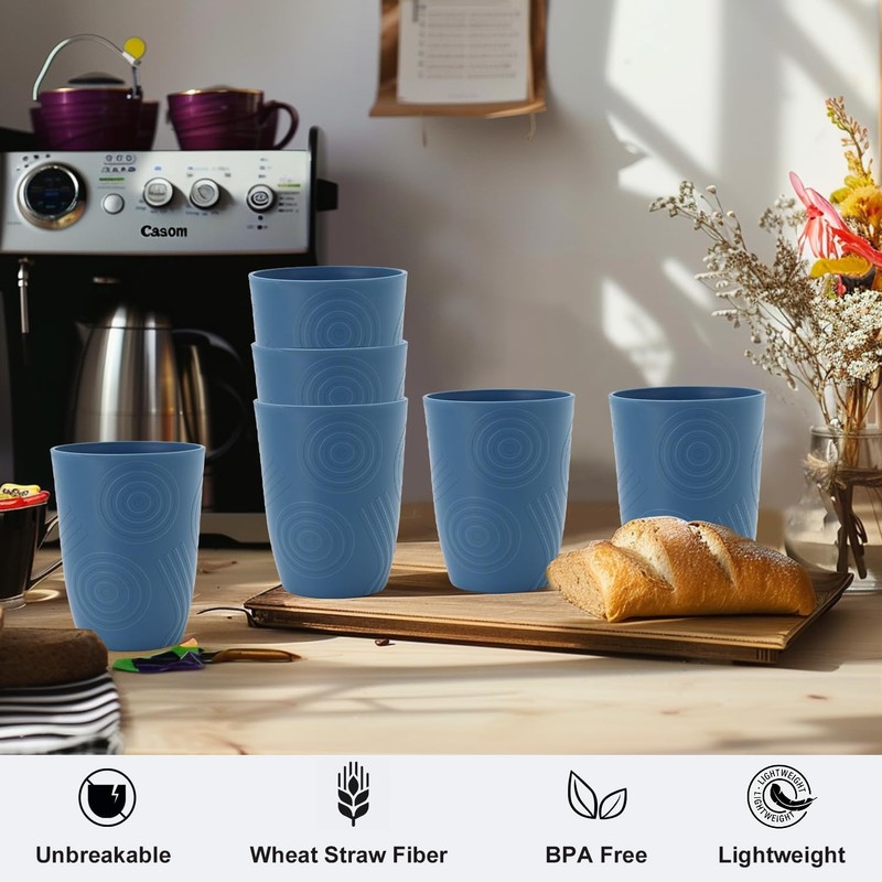 BUSOKIP Premium Wheat Straw Cups Drinking Glasses Set of 6