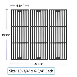 Leship 19 3/4" Grill Grates Replacement for Chargriller 3001, 5050, 3008, 3030, 3725, 4000, 5252, King Griller 3008, 5252 and Other Grills, 3 PCS Cast Iron Cooking Grid Grates