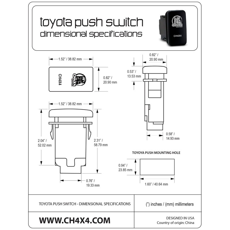 CH4X4 Push Switch for Toyota Tacoma 3rd Gen 12V 3Amp