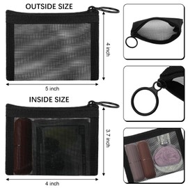 Frienda 10 Pcs Small Mesh Bags with Zipper Mini Zipper Mesh Bags Nylon Cosmetic Coin Purse Pouches Portable Reusable Storage Pouch with Keychain for Women Home Travel(5 x 4 Inch,Black)