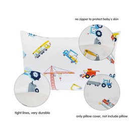 Truck Construction Vehicle Car Pillow Case for Kids, 2 Pack Cotton Toddler Pillowcases, Soft Travel Pillow Shams with Envelope Closure for Boys, Standard 20" X 30" Pillowcase