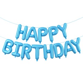 Light Blue Happy Birthday Balloons Banner,16 Inch Mylar Foil Letters,Inflatable Reusable Party Decor and Birthday Decorations,for Women,Men,Kids Boys & Girls Birthday Decorations Party Supplies