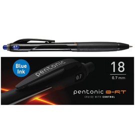 Pentonic BR-T Retractable Ballpoint Pens, 18 Count, Blue Ink, 0.7 mm Fine Point, Smooth Writing For Journaling, Office & School (PEN12125)