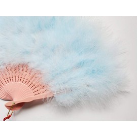 Happy Feather Handheld Marabou Feather Fan, 1920s Vintage Style Flapper Hand Fan for Costume Party and Dancing-Light Blue
