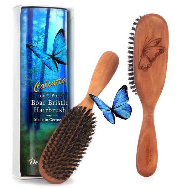 Made in Germany, 100% Pure Calcutta Boar Bristle Hair Brush, Promote Healthy Hair and Scalp, Natural Shine, Reduce Hair Loss, for Fine or Medium Hair