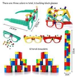 82 Pieces Building Blocks, Party Bags, Birthday Party Bags, Building Blocks, Glasses, Building Blocks, Toy Car, Snap Bracelet, Stickers, for DIY Blocks, Themes, Party Gift for Children's Birthday