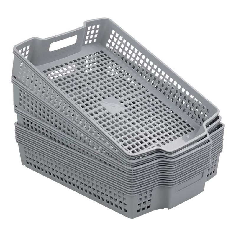 Readsky Grey Flat Plastic Storage Baskets Stackable, 38.5cm x 28cm