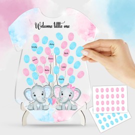 QZCYU Gender Reveal Fingerprint Sign for Baby Shower, Elephant Gender Reveal Party Ideas Games, Gender Reveal Keepsake, Gender Reveal Party Supplies for Baby Shower He or She Party Keepsake
