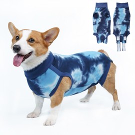 LIANZIMAU Dog Surgery Recovery Suit Dog Onesie for Surgery Female Spay Suit Surgical Vest Dog Bodysuit after Surgery Male Castration Medical Pet Shirt Cone E-Collar Alternative, Tie-Dye Blue