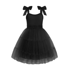 Arshiner Girls Dresses Summer Sleeveless Bow-Tie Straps Formal Fancy Party Birthday Tulle Dress Black Tween 9-10 Years