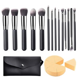 Professional Makeup Brush Set, 14 Piezas Brochas de Maquillaje, 6 Esponjas y Bolsa de Almacenamiento, Kit de Herramientas Cosméticas (black)          