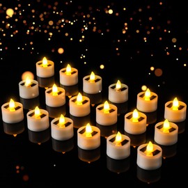 Kittmip 18 Pieces Solar Tea Lights LED Flameless Solar Candles Battery Flickering Waterproof Candles for Wedding Holiday Party Home Decor(1.5 x 1.4 Inch,Yellow Light)